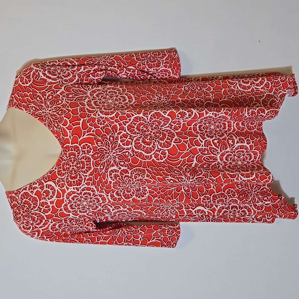 Clara Sun‎ Woo V-neck Asymetric Floral Tunic Top Size XL Stretch 3/4 Sleeve